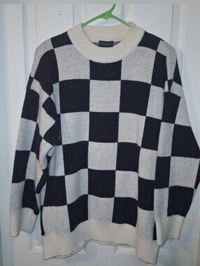 Miou Muse Checkerboard Crewneck Sweater - Black & White Medium